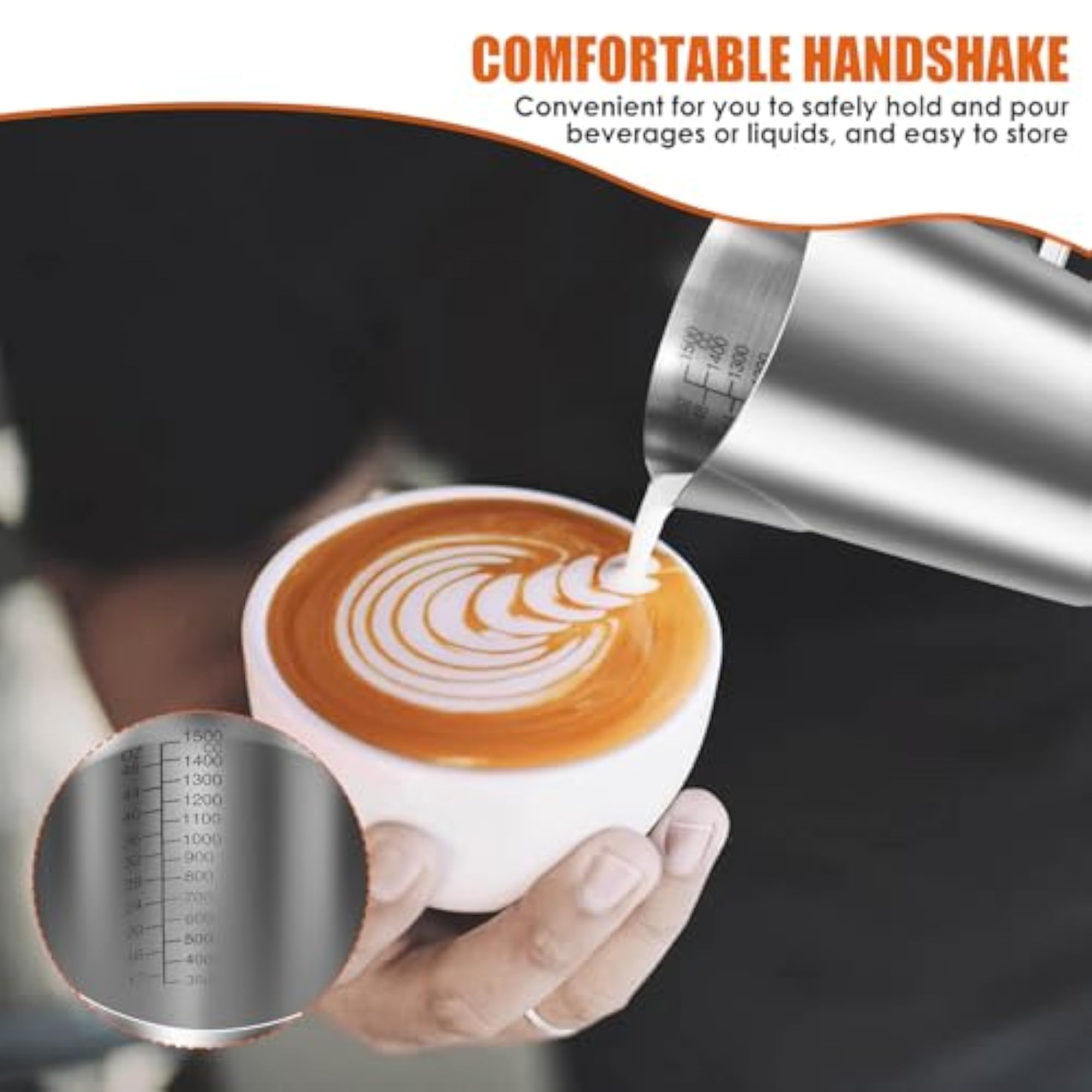 1500ml Stainless Steel Milk Jug with Clear Marking